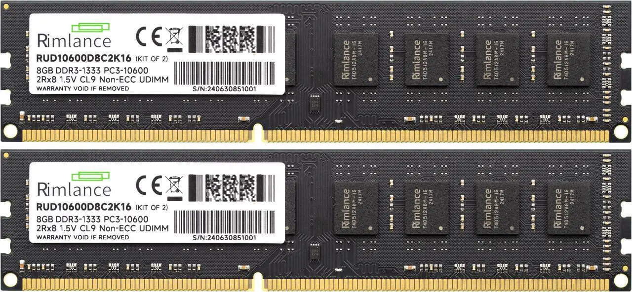 Alt view image 2 of 6 - Rimlance 16GB (2X8GB) 1.5V DDR3 1333MHZ PC3-10600 UDIMM 2RX8