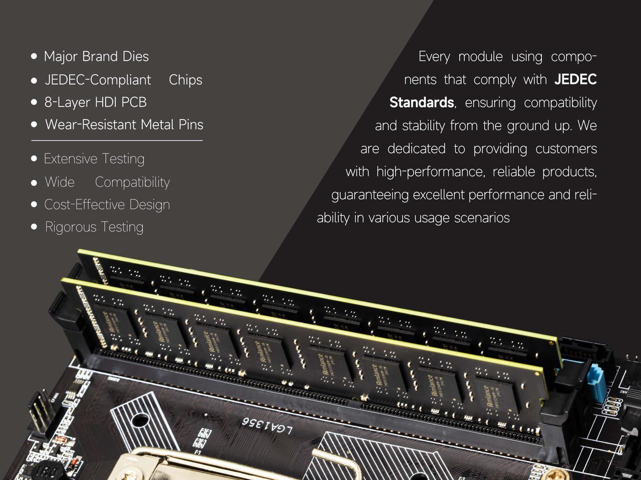Alt view image 4 of 6 - Rimlance 16GB (2X8GB) 1.35V DDR3 1333MHZ PC3-10600 UDIMM 2RX8 Desktop Memory