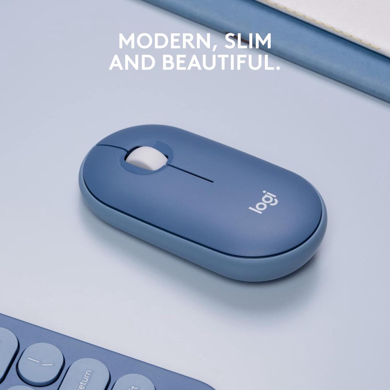 Alt view image 2 of 6 - Logitech Pebble Wireless Mouse with Bluetooth or 2.4 GHz Receiver, Silent, Slim Computer Mouse with Quiet Clicks, for Laptop/Notebook/iPad/PC/Mac/Chromebook - Blueberry