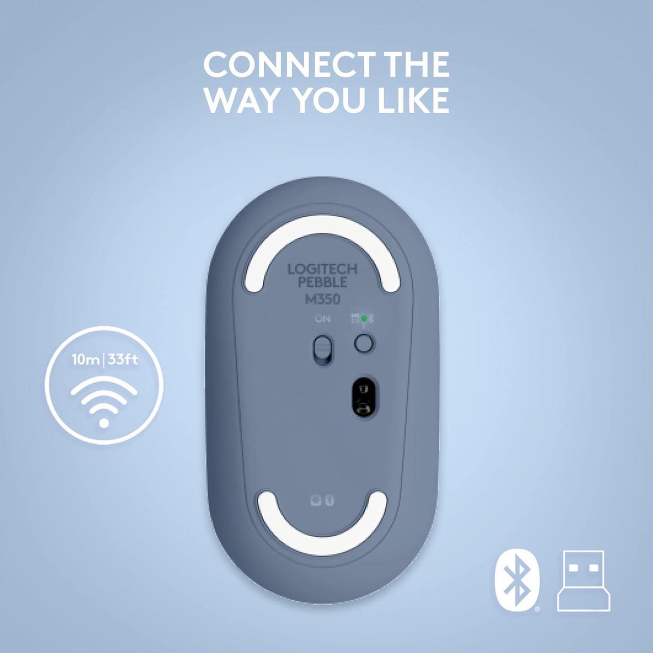 Alt view image 4 of 6 - Logitech Pebble Wireless Mouse with Bluetooth or 2.4 GHz Receiver, Silent, Slim Computer Mouse with Quiet Clicks, for Laptop/Notebook/iPad/PC/Mac/Chromebook - Blueberry