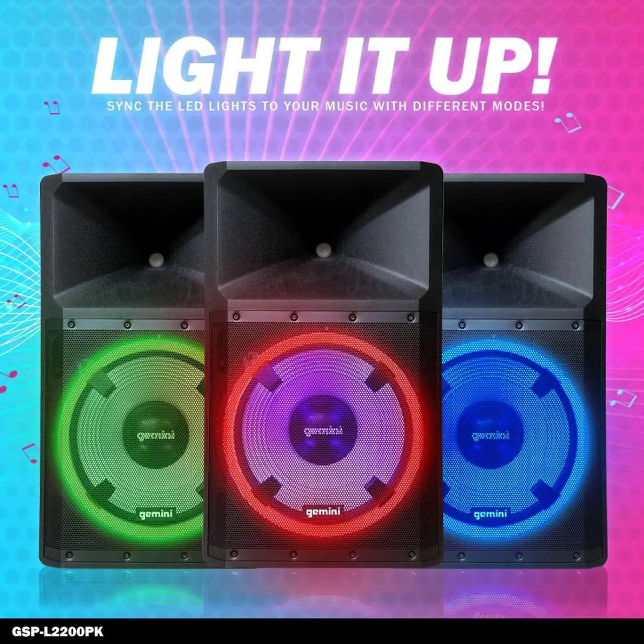 Alt view image 9 of 20 - Gemini GSP-L2200PK Unleash the Ultimate 15" Bluetooth Party Speaker with Dynamic LED Lights, Built in Media Player, and Included Microphone and Speaker Stand