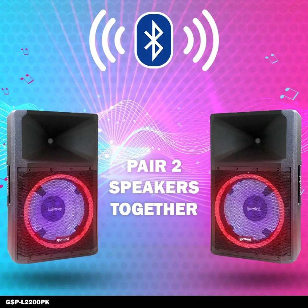 Alt view image 10 of 20 - Gemini GSP-L2200PK Unleash the Ultimate 15" Bluetooth Party Speaker with Dynamic LED Lights, Built in Media Player, and Included Microphone and Speaker Stand