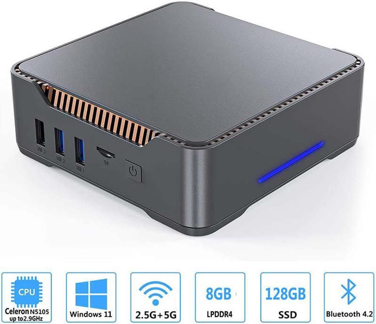 Main image of Mini PC Windows 10 Pro 8GB RAM 64GB SSD Mini Computer Intel Celeron (up tp 2.9Ghz) Quad-Core Dual HDMI Gigabit Ethernet Dual Band WiFi 2.4G/5G Bluetooth 4 Support Triple Display 4K. 8 GB DDR4 128GB