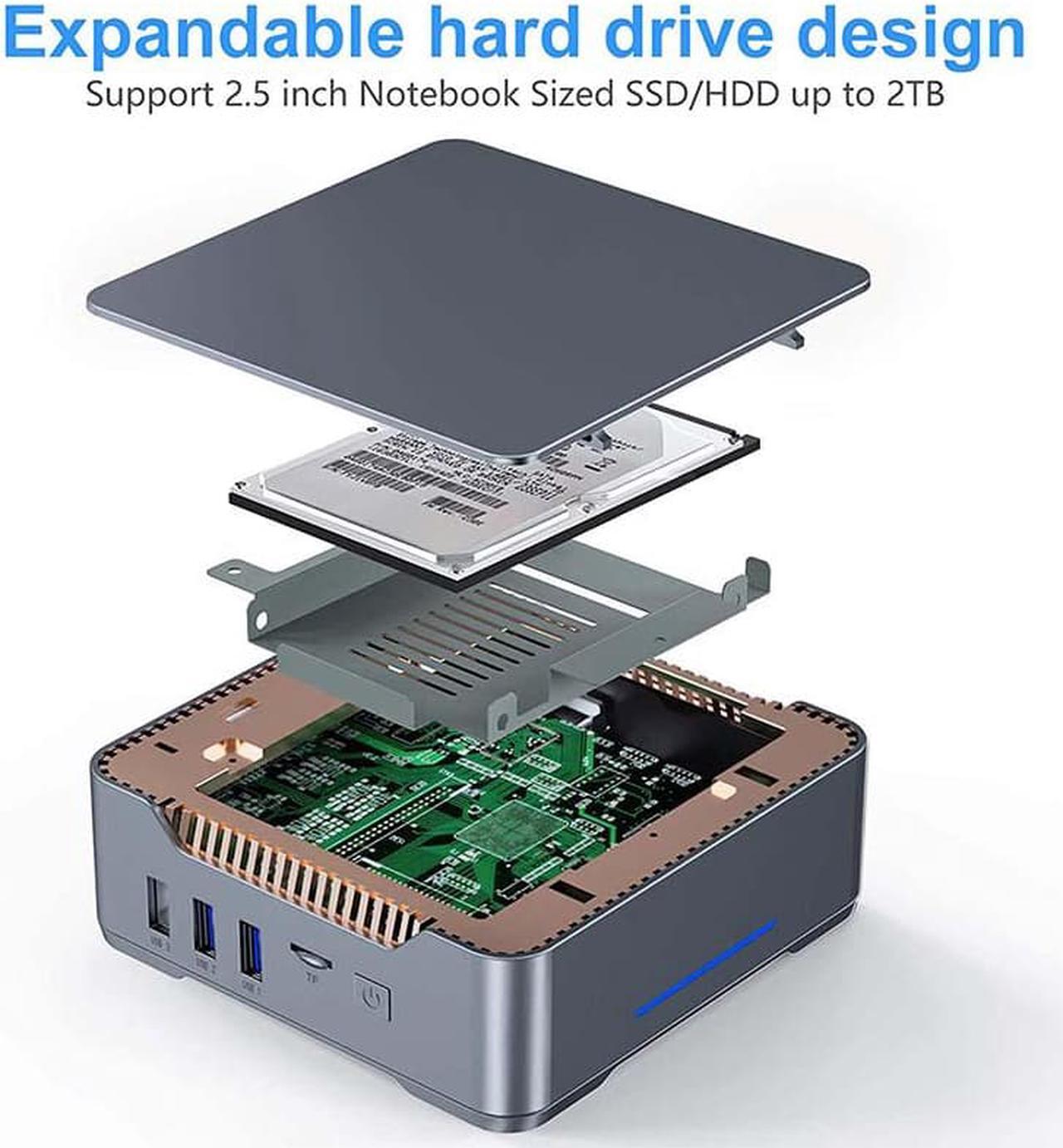 Alt view image 3 of 6 - Mini PC Windows 10 Pro 8GB RAM 64GB SSD Mini Computer Intel Celeron (up tp 2.9Ghz) Quad-Core Dual HDMI Gigabit Ethernet Dual Band WiFi 2.4G/5G Bluetooth 4 Support Triple Display 4K. 8 GB DDR4 128GB