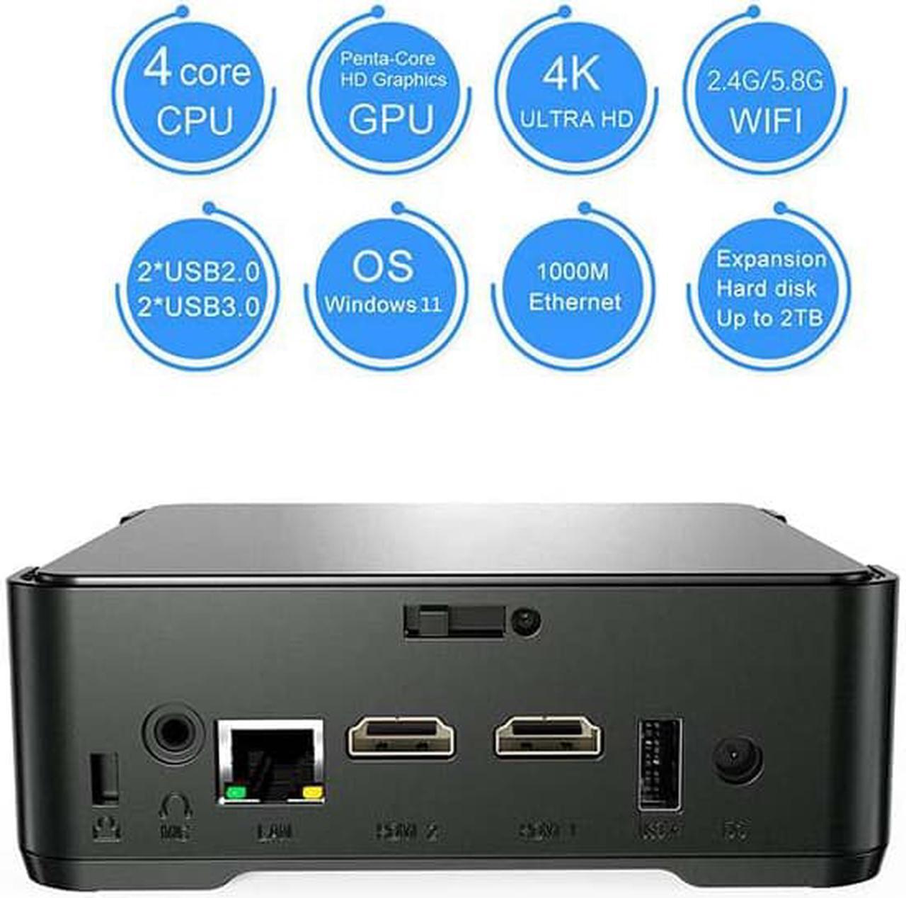 Alt view image 4 of 6 - Mini PC Windows 10 Pro 8GB RAM 64GB SSD Mini Computer Intel Celeron (up tp 2.9Ghz) Quad-Core Dual HDMI Gigabit Ethernet Dual Band WiFi 2.4G/5G Bluetooth 4 Support Triple Display 4K. 8 GB DDR4 128GB
