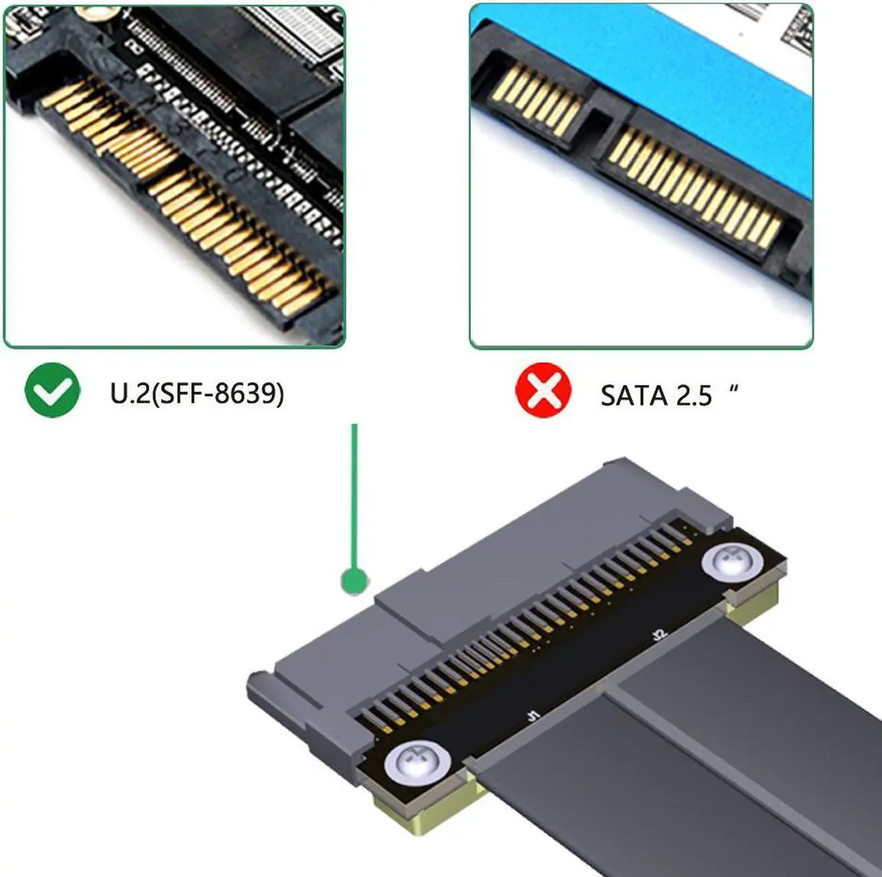 Alt view image 2 of 6 - Riser Cable 20cm SFF-8639 U.2 to NGFF M.2 Key M Extension Cable Flexible Cable Riser Card Extension Port Adapter for U2 NVME SSD