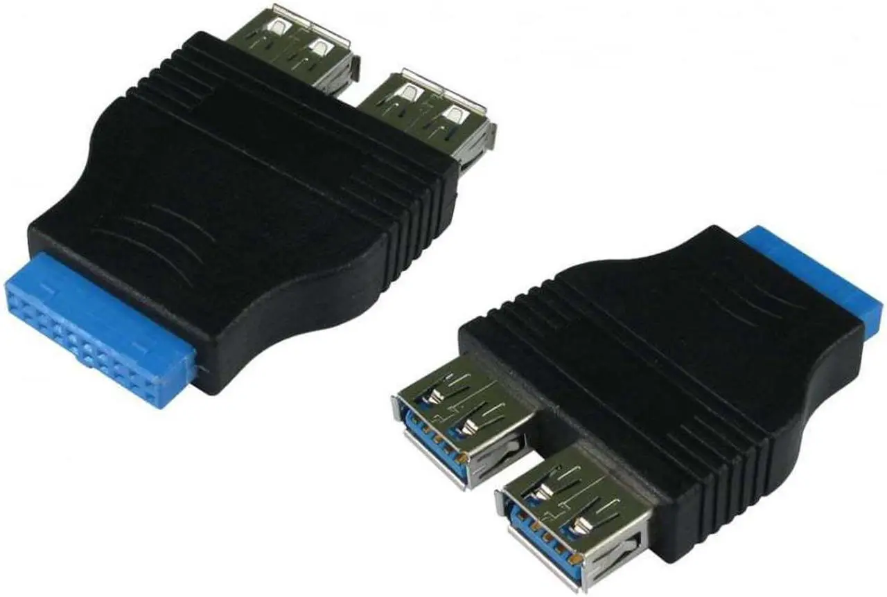 Dual Twin USB 3.0 Type A Female to 20 Pin Motherboard Header Adaptor ...