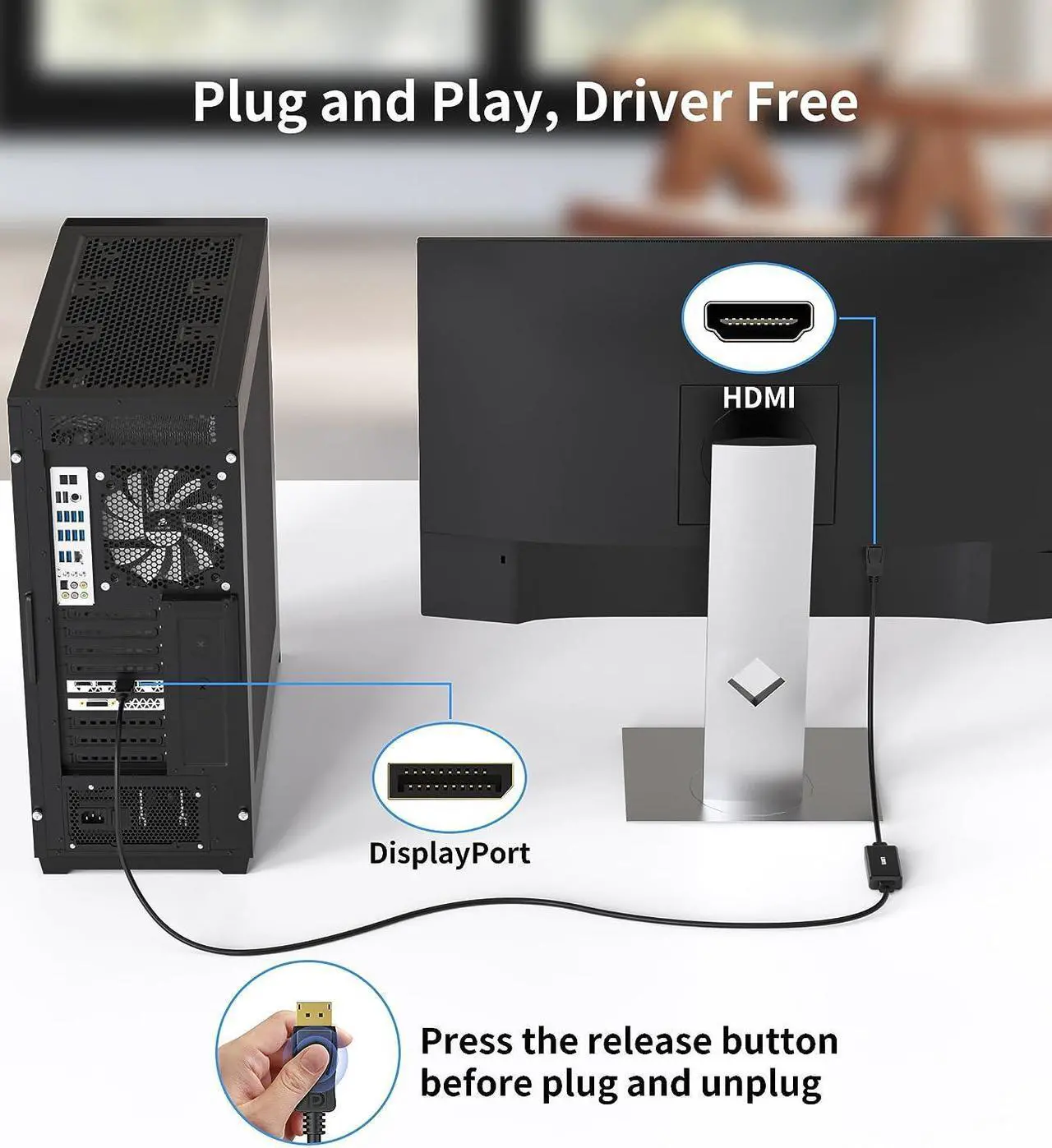 Alt view image 5 of 7 - HDMI to DisplayPort Cable 6.6ft HDMI to DP (Male to Male) Unidirectional HDMI in to DP Out Converter Adapter Compatible with 360/PS4/PS5/Mac Mini PC to Monitor