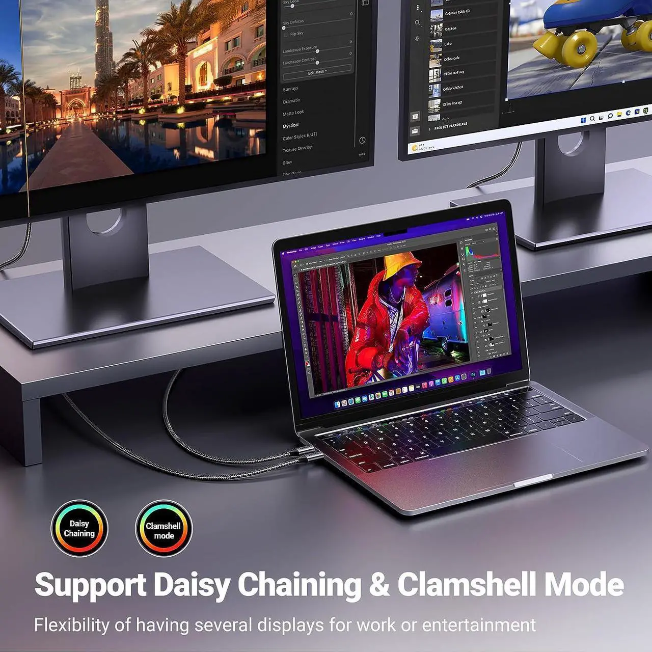 Alt view image 4 of 7 - USB C to DisplayPort 1.4 Cable 8K@60Hz 4K@240Hz Thunderbolt 4/3 to DisplayPort Cord USB C to DP 1.4 32.4 Gbps Alu Braided Compatible with MacBook Pro/Air iPad Mac Mini Galaxy XPS 15 6.6FT