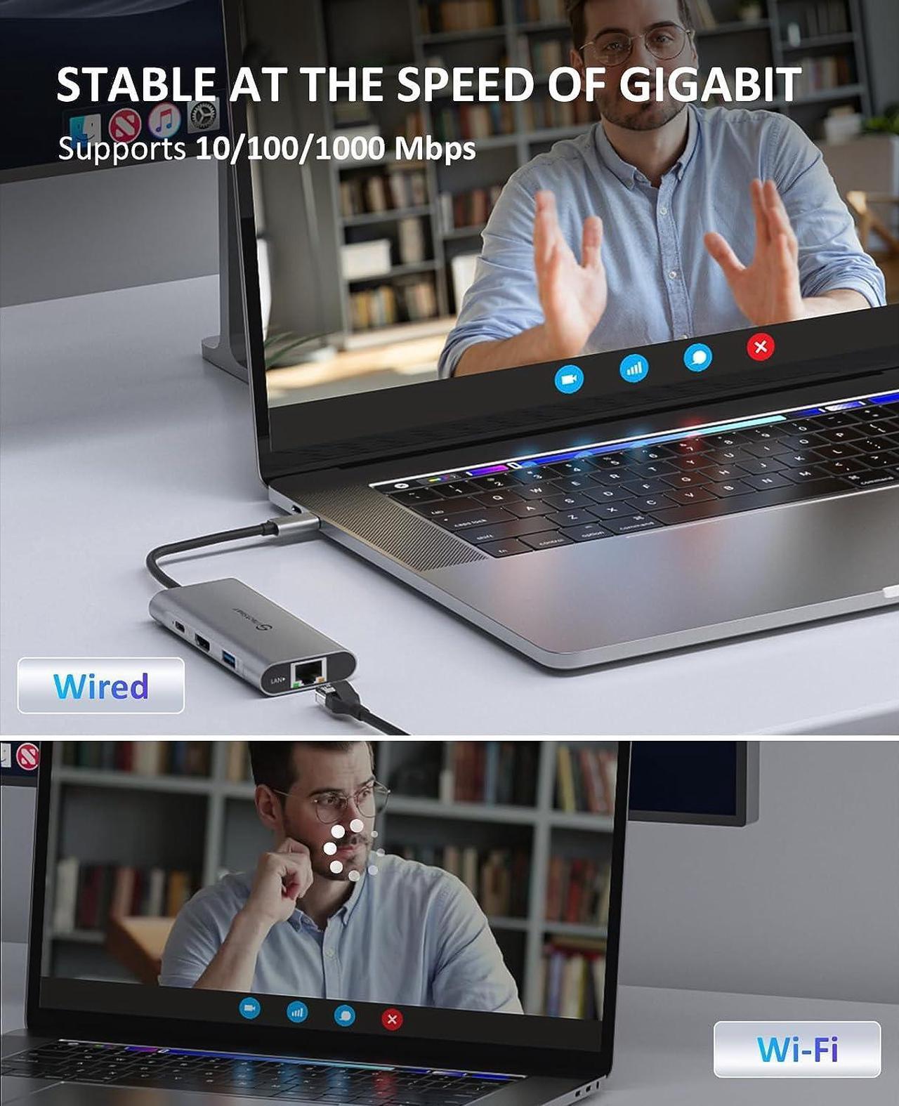 Alt view image 4 of 7 - UtechSmart USB C Hub, USB C Ethernet Multiport Adapter, 6 In 1 USB C to HDMI Dock Compatible for Macbook Pro/Air, Chromebook, Dell XPS, HP and Type C Devices (Gigabit Ethernet 100W PD 4K HDMI USB 3.0)
