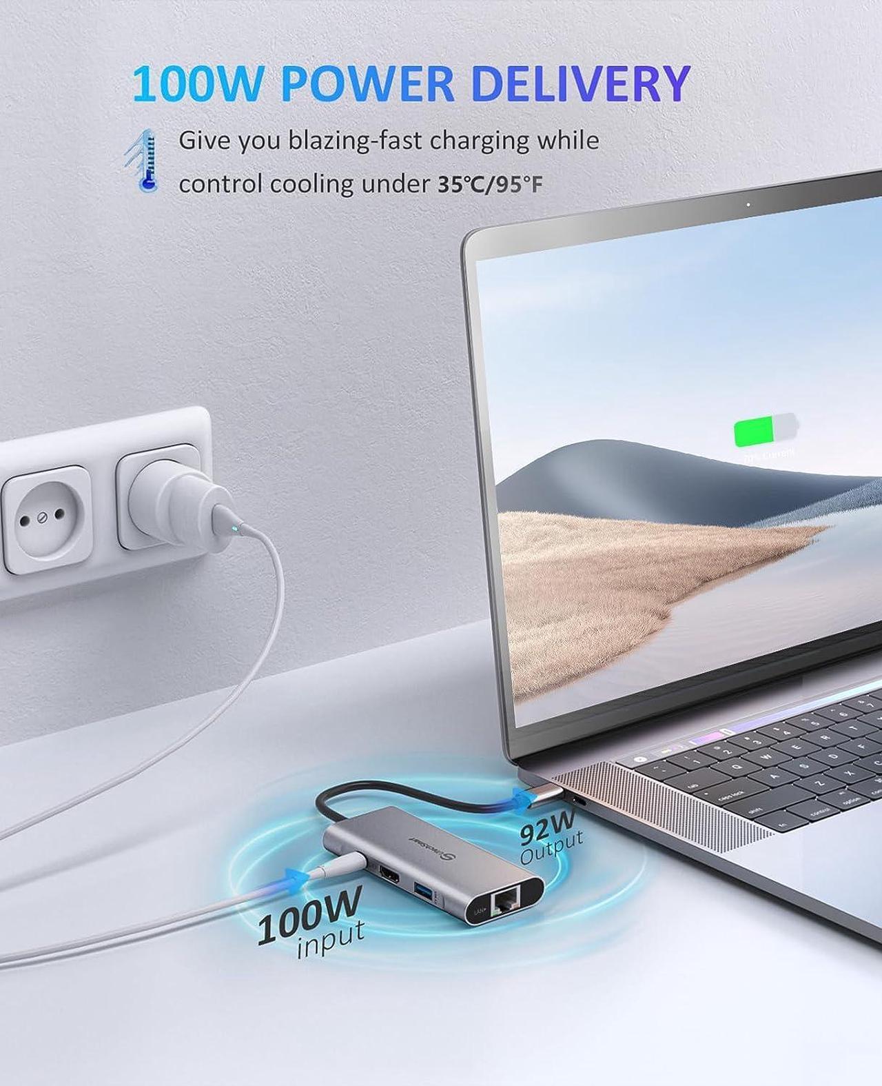 Alt view image 6 of 7 - UtechSmart USB C Hub, USB C Ethernet Multiport Adapter, 6 In 1 USB C to HDMI Dock Compatible for Macbook Pro/Air, Chromebook, Dell XPS, HP and Type C Devices (Gigabit Ethernet 100W PD 4K HDMI USB 3.0)