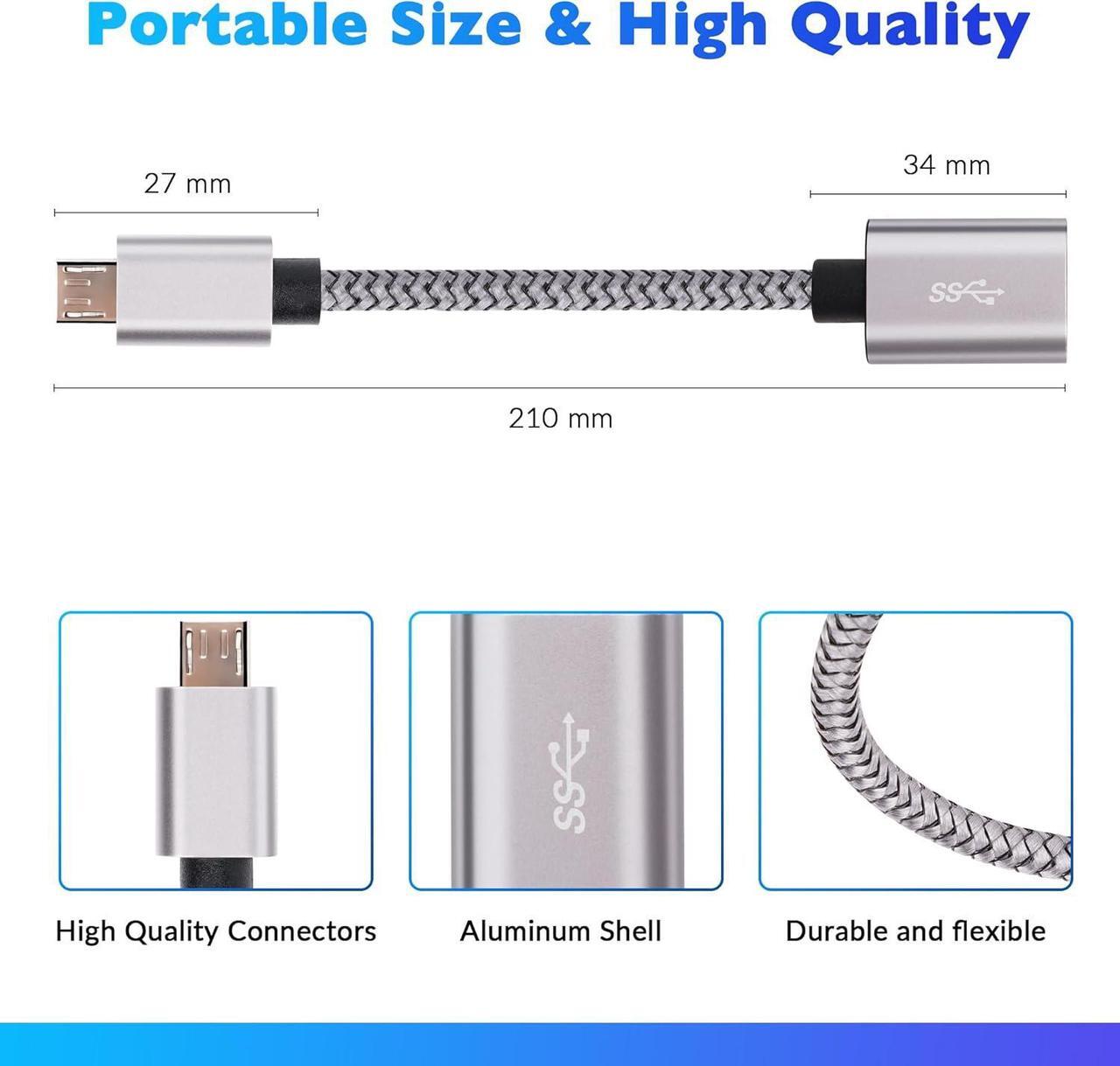 Alt view image 6 of 7 - Micro USB to USB Adapter Micro USB 2.0 OTG Cable 2 Pack Nylon Braided Aluminum Shells USB Male to USB Female for S7 LG Flash Drive Mouse Keyboard Game Controller