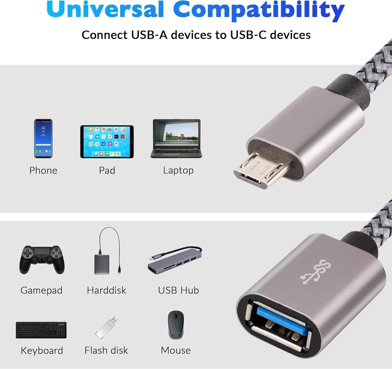 Alt view image 7 of 7 - Micro USB to USB Adapter Micro USB 2.0 OTG Cable 2 Pack Nylon Braided Aluminum Shells USB Male to USB Female for S7 LG Flash Drive Mouse Keyboard Game Controller