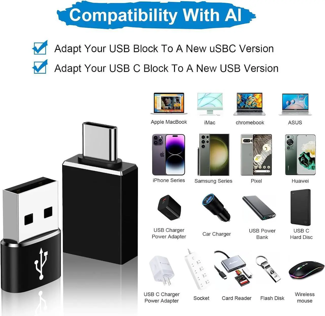 Alt view image 7 of 7 - ???????? [4 Pack] USB C to USB Adapter [USB-C to USB-A] USB to USB C Adapter [USB A to USB C] for Samsung/iPhone/PC/Airpods/iPad/MacBook/Laptop/CarPlay Female Adapter Data Transfer & Fast Charging