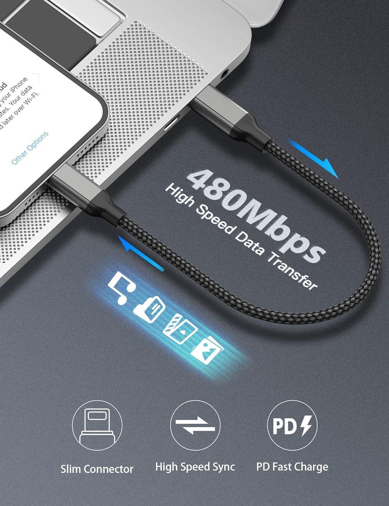 Alt view image 5 of 7 - 1ft USB C to Lightning Cable Short [ MFi Certified] 2Pack USB C iPhone Charger PD Fast Charging 12inch Nylon Braided Type C to Lightning Cord for iPhone 14 13 12 11 Pro Max Mini XR XS 8 SE iPad