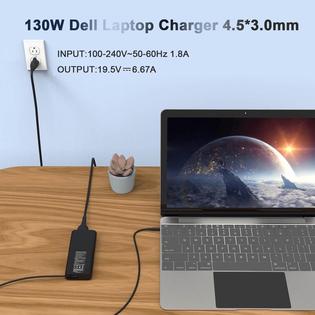Alt view image 7 of 7 - New Slim AC Adapter Dell 130W Laptop Charger Tip 4.5mm Compatible with Inspiron 13 7347 7348 7459 Precision 5510 5520 5530 5540 M3800 Power Cord Replacement Dell XPS 15 7590 9530 9550 9560 9570