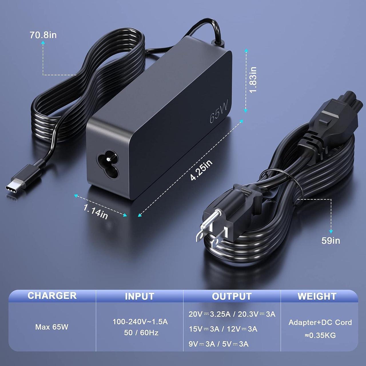Alt view image 5 of 7 - Lenovo Laptop Charger 65W 45W AC Adapter USB C Power Supply Computer Charger Power Cord for Lenovo Ideapad Thinkpad MacBook Pro HP Dell Samsung Nintendo Switch and More USB C Laptops or Phones