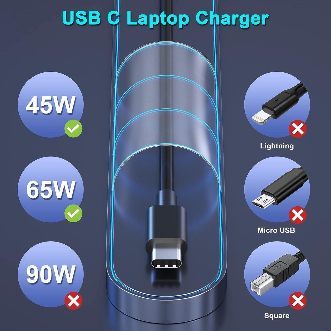 Alt view image 3 of 7 - Lenovo Laptop Charger 65W 45W AC Adapter USB C Power Supply Computer Charger Power Cord for Lenovo Ideapad Thinkpad MacBook Pro HP Dell Samsung Nintendo Switch and More USB C Laptops or Phones