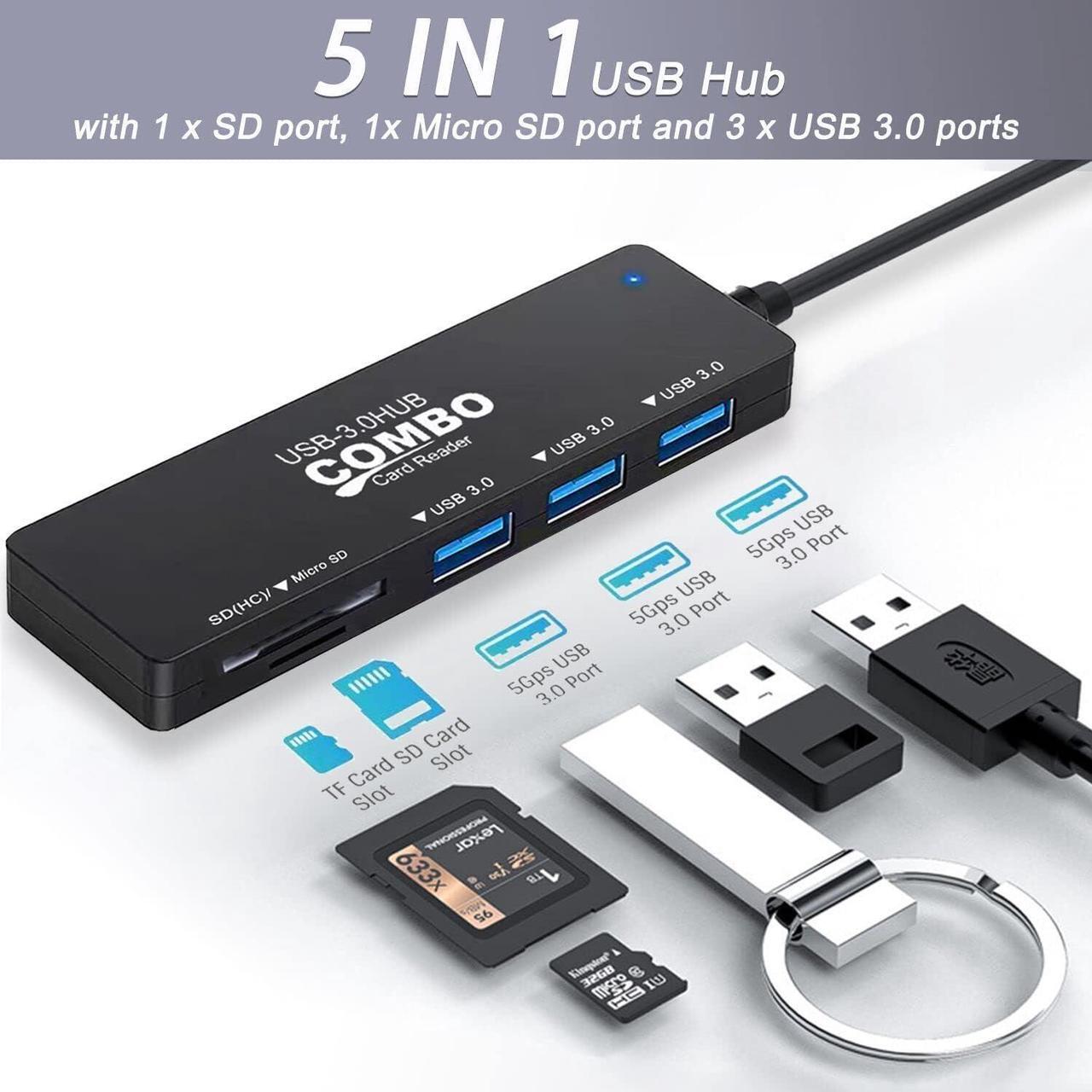 Alt view image 2 of 6 - USB 3.0 Hub with SD/TF Card Reader VIENON 5 in 1 Docking Station USB Data Hub USB Splitter for MacBook PC Laptops Printer Surface Pro USB Flash Drives and More