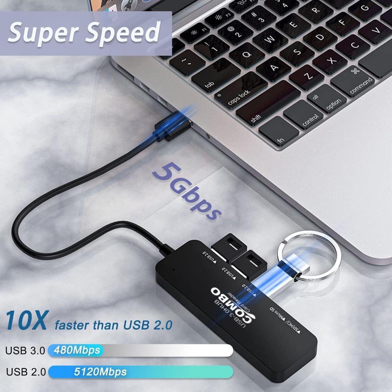 Alt view image 3 of 6 - USB 3.0 Hub with SD/TF Card Reader VIENON 5 in 1 Docking Station USB Data Hub USB Splitter for MacBook PC Laptops Printer Surface Pro USB Flash Drives and More