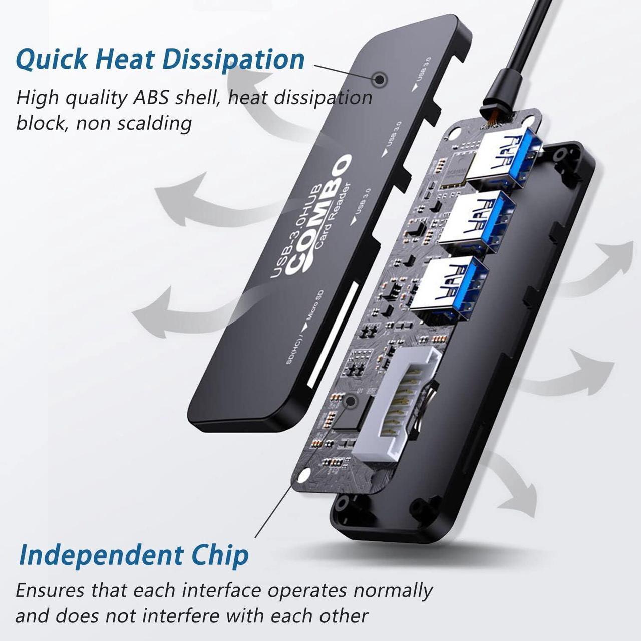 Alt view image 6 of 6 - USB 3.0 Hub with SD/TF Card Reader VIENON 5 in 1 Docking Station USB Data Hub USB Splitter for MacBook PC Laptops Printer Surface Pro USB Flash Drives and More