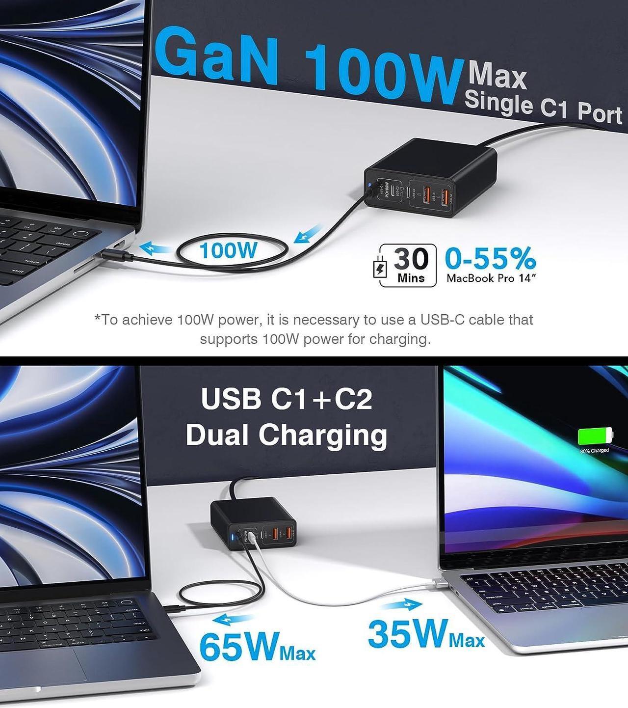 Alt view image 3 of 7 - USB C Fast Charger 200W 5-Port Charging Station Block 100W 65W Laptop GaN Charger Power Adapter for MacBook Pro/Air Google Pixelbook ThinkPad Dell XPS iPad Pro iPhone 14 Galaxy S23 Steam Deck