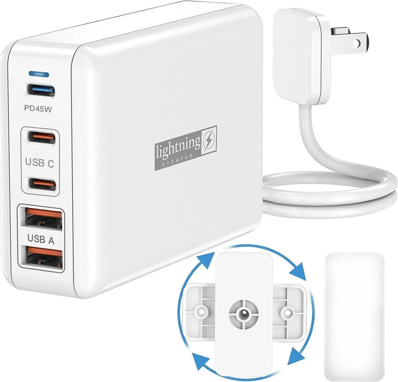 Main image of USB C Charger Block 100W, Type C Charger Fast Charging 5 Ports 3C2A, Charger Station Multiport for iPhone/Ipad/MacBook, Power Adapter for Multiple Devices, Wall Mount