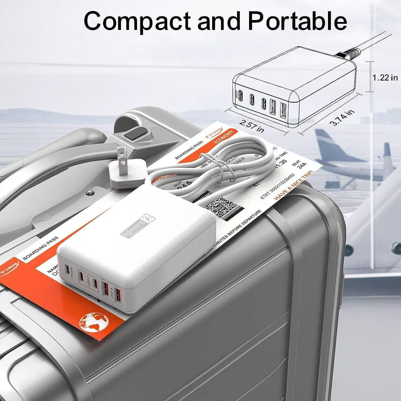 Alt view image 6 of 7 - USB C Charger Block 100W, Type C Charger Fast Charging 5 Ports 3C2A, Charger Station Multiport for iPhone/Ipad/MacBook, Power Adapter for Multiple Devices, Wall Mount