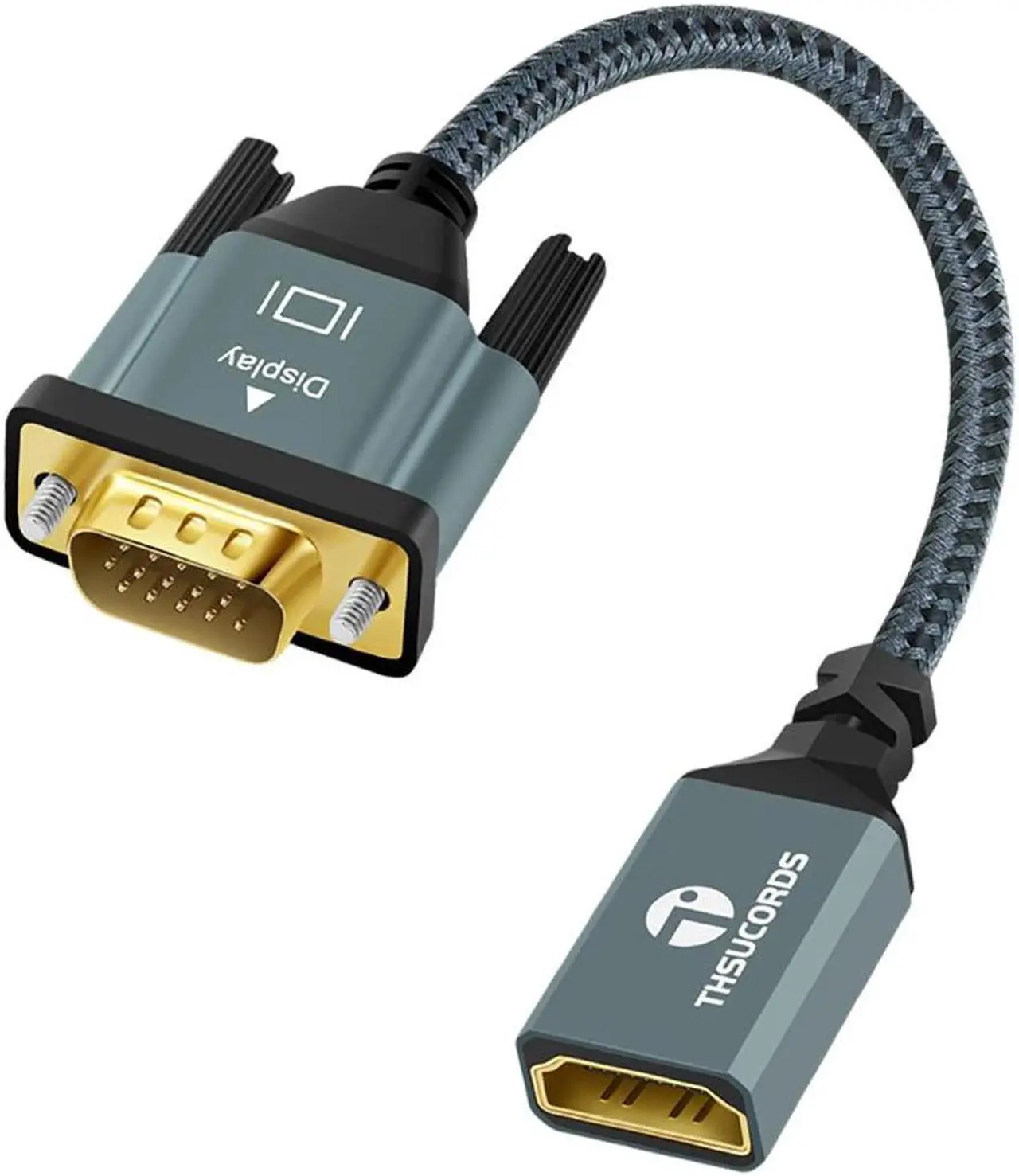 Main image of VGA to HDMI Adapter Cable 1FT Nylon Braided HDMI Female to VGA Male Extension Extender Support 720P/1080P PC Computer Desktop Laptop Monitor HDTV Projector