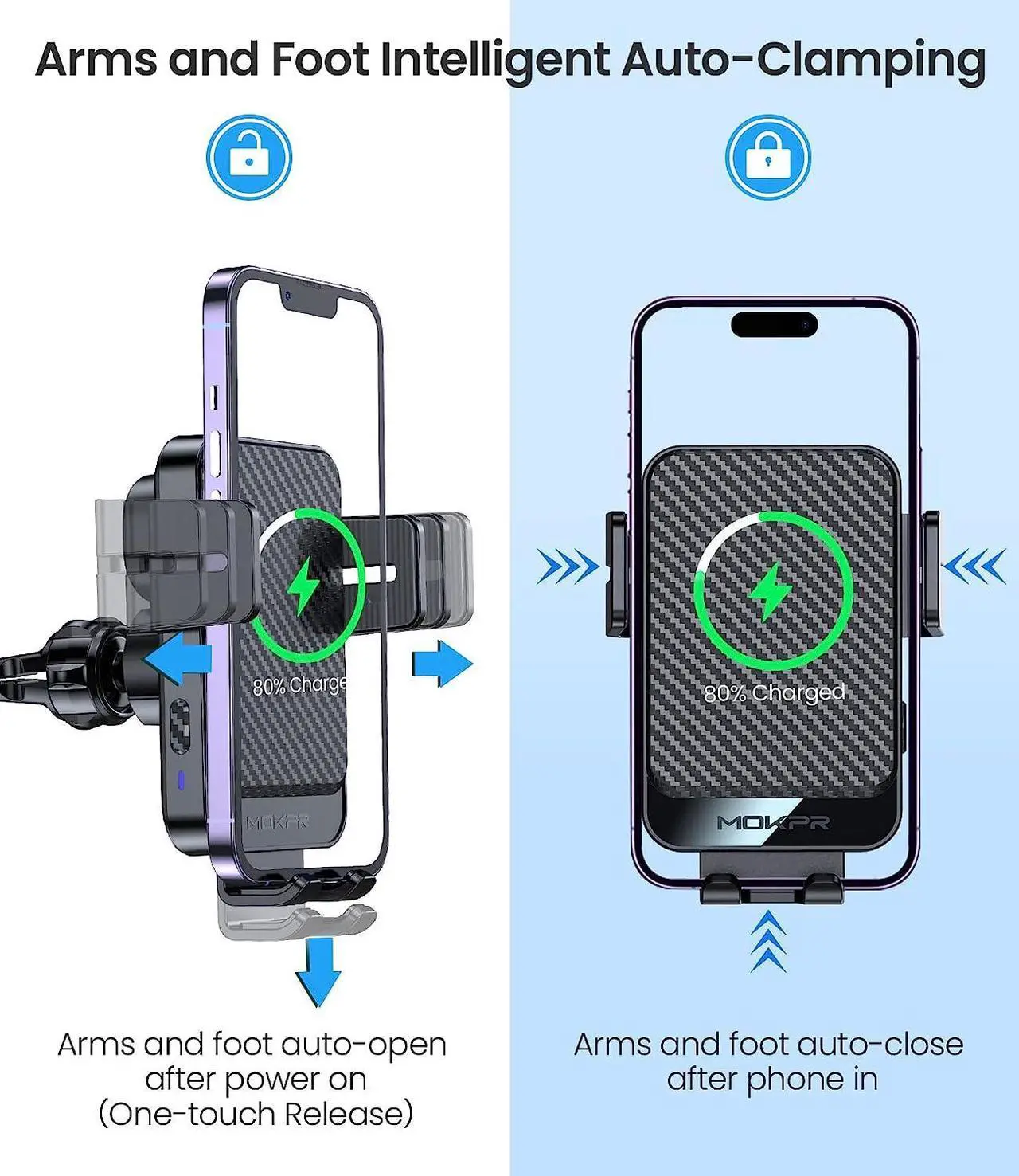 Alt view image 3 of 7 - Wireless Car Charger, MOKPR 15W Fast Charging Auto-Clamping Car Mount Universal Hands-Free Car Charger Mount for Dash Windshield Air Vent Compatible with iPhone 16 15/14/13/12, Samsung S23/S22/S21,etc