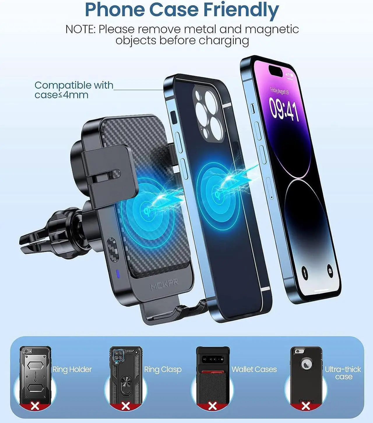 Alt view image 7 of 7 - Wireless Car Charger, MOKPR 15W Fast Charging Auto-Clamping Car Mount Universal Hands-Free Car Charger Mount for Dash Windshield Air Vent Compatible with iPhone 16 15/14/13/12, Samsung S23/S22/S21,etc