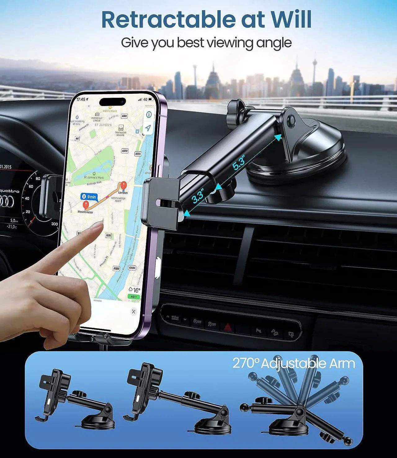 Alt view image 4 of 7 - Wireless Car Charger, MOKPR 15W Fast Charging Auto-Clamping Car Mount Universal Hands-Free Car Charger Mount for Dash Windshield Air Vent Compatible with iPhone 16 15/14/13/12, Samsung S23/S22/S21,etc