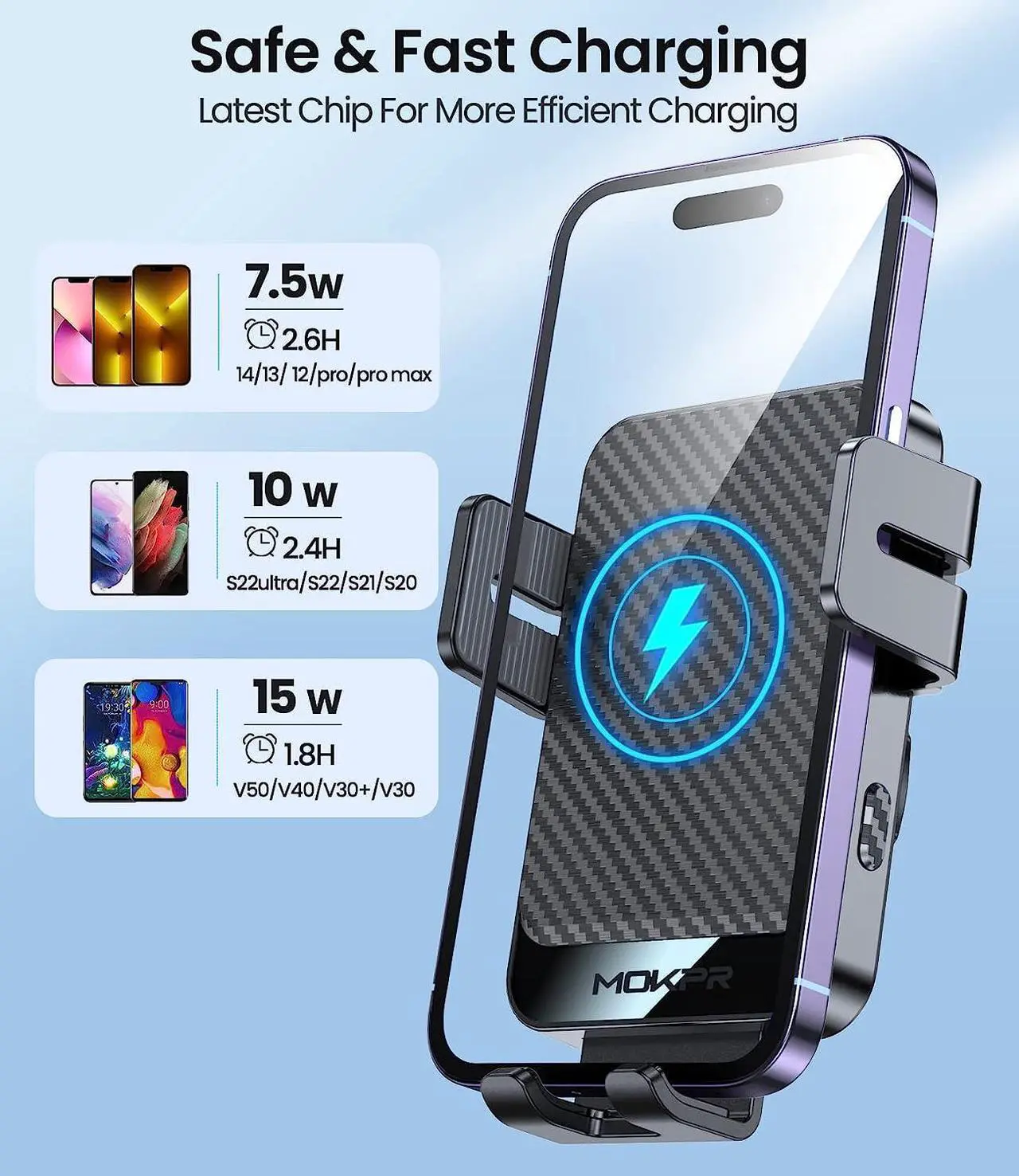 Alt view image 5 of 7 - Wireless Car Charger, MOKPR 15W Fast Charging Auto-Clamping Car Mount Universal Hands-Free Car Charger Mount for Dash Windshield Air Vent Compatible with iPhone 16 15/14/13/12, Samsung S23/S22/S21,etc