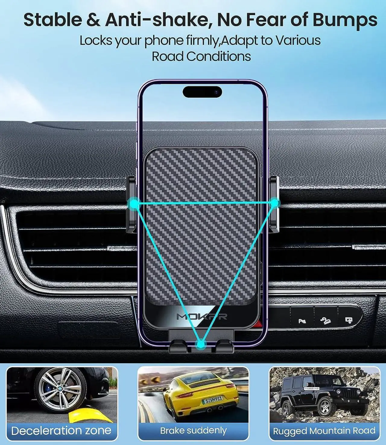 Alt view image 6 of 7 - Wireless Car Charger, MOKPR 15W Fast Charging Auto-Clamping Car Mount Universal Hands-Free Car Charger Mount for Dash Windshield Air Vent Compatible with iPhone 16 15/14/13/12, Samsung S23/S22/S21,etc