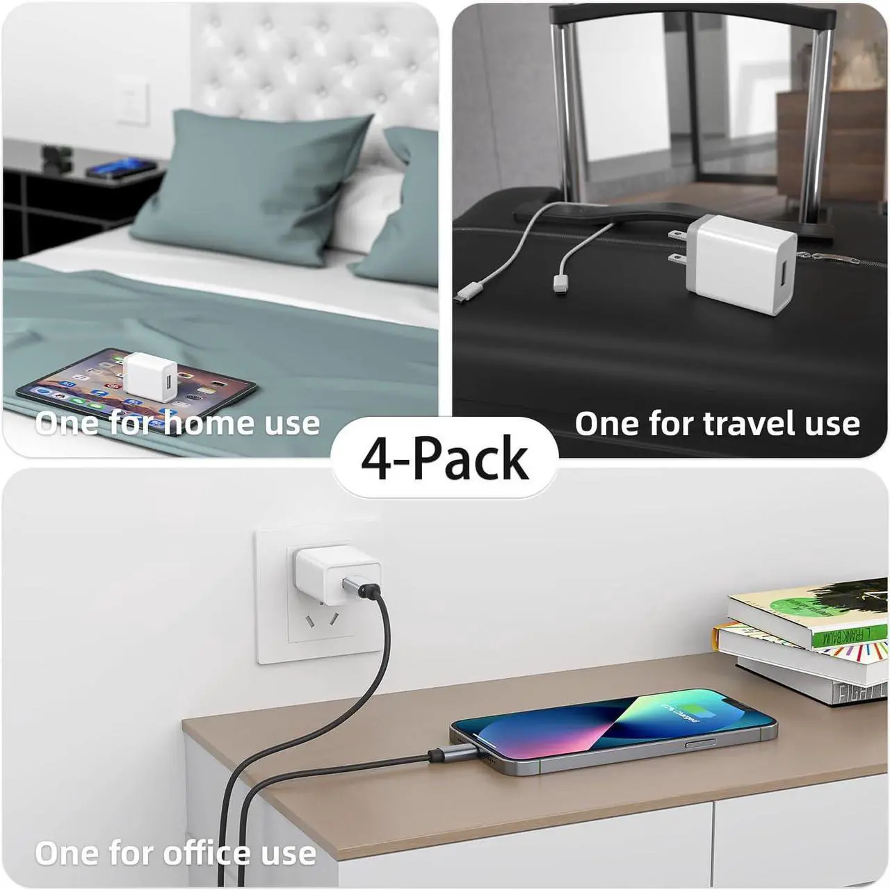Alt view image 7 of 7 - Cube Compatible USB Wall Charger Block - 12W 4 Pack, 2.4A/5V Power Adapter for iPhone 13 12 11 Pro Max SE XS XR X 8 7 6 6S Plus, Samsung, LG, Moto, Android