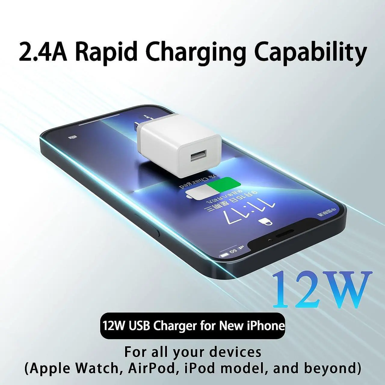 Alt view image 3 of 7 - Cube Compatible USB Wall Charger Block - 12W 4 Pack, 2.4A/5V Power Adapter for iPhone 13 12 11 Pro Max SE XS XR X 8 7 6 6S Plus, Samsung, LG, Moto, Android