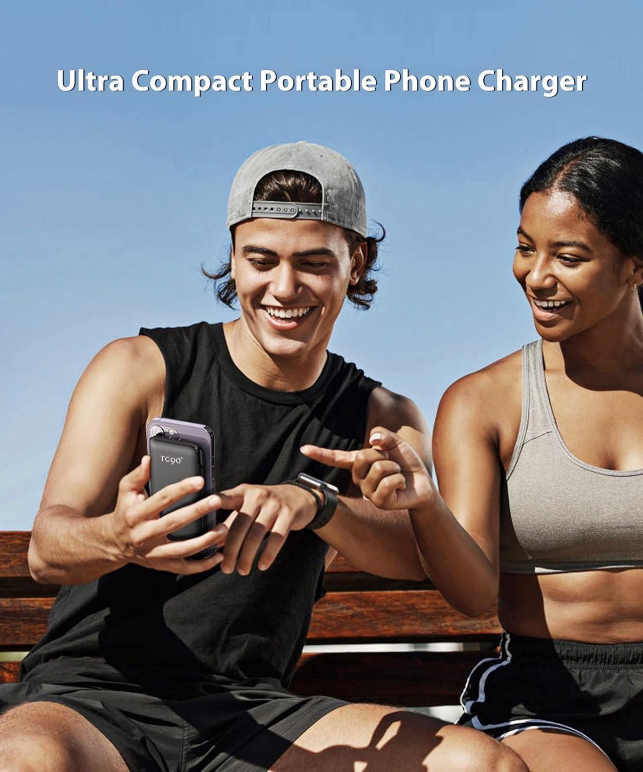Alt view image 6 of 6 - TG90° 10000mah Portable Charger with Built in Cables and AC Wall Plug, All in One Portable Phone Charger External Battery Packs Compatible with iPhone and Android Phones
