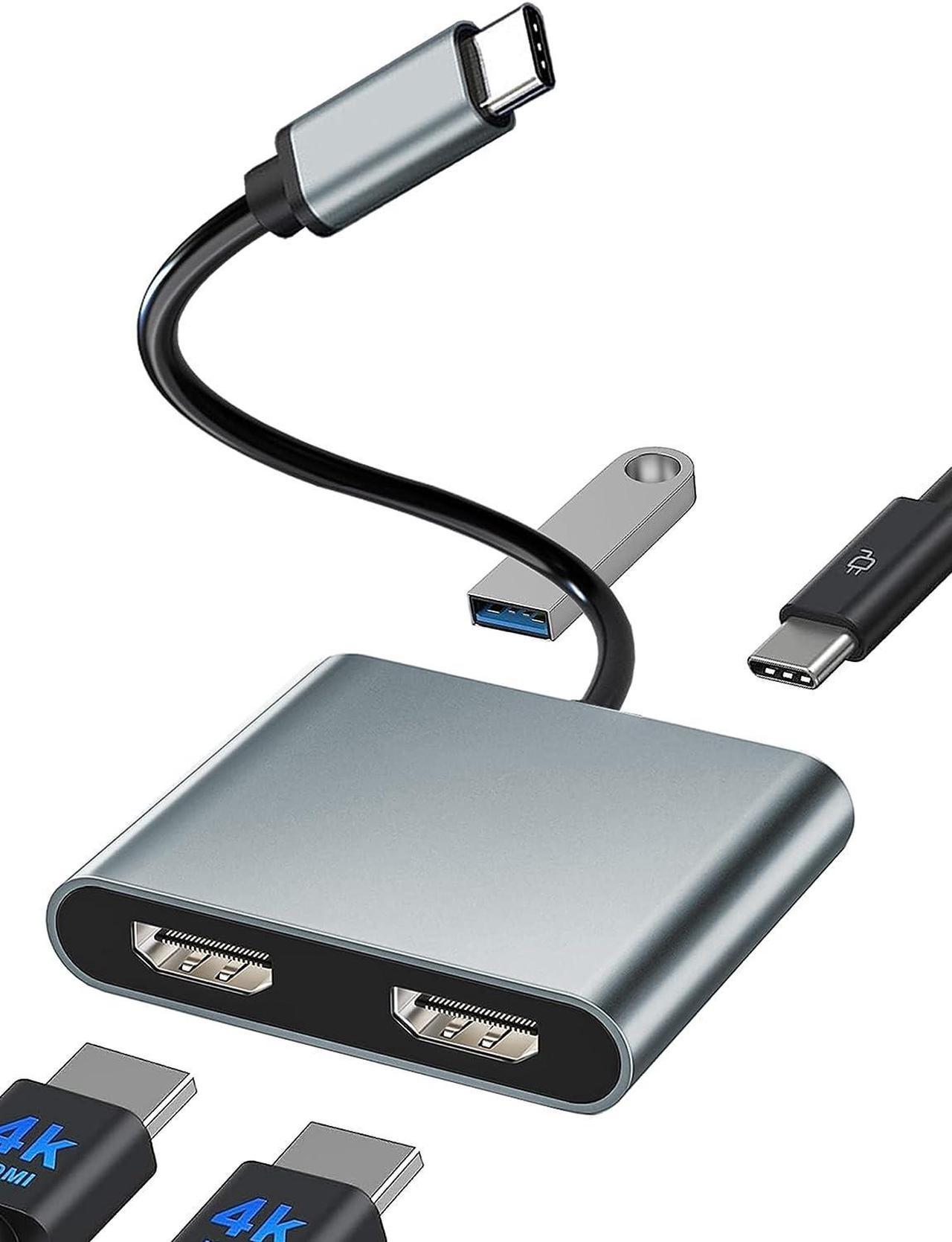 Docking Station for Laptop Dual Monitor, USB C to Dual HDMI Adapter 4K30HZ, Type C to Dual Monitor HDMI Adapter, HDMI Adapter for Dual Monitors, USB C Splitter 2 Monitors Extended Display, USB C Hub