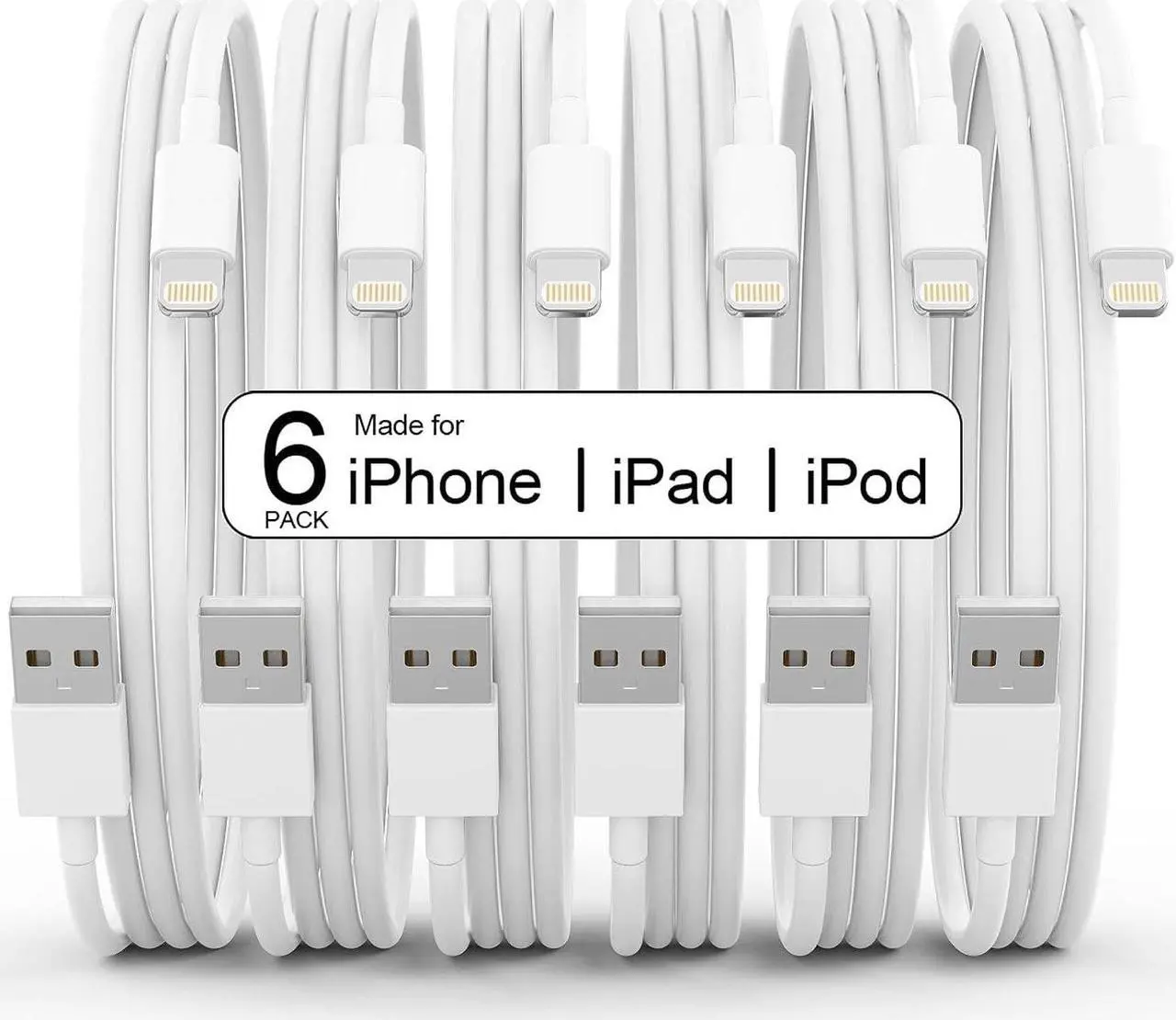 Main image of 6Pack(3/3/6/6/6/10 FT)[ MFi Certified] iPhone Charger Long Lightning Cable Fast Charging High Speed Data Sync USB Cable Compatible iPhone 14/13/12/11 Pro Max/XS MAX/XR/XS/X/8/7/Plus iPad AirPods