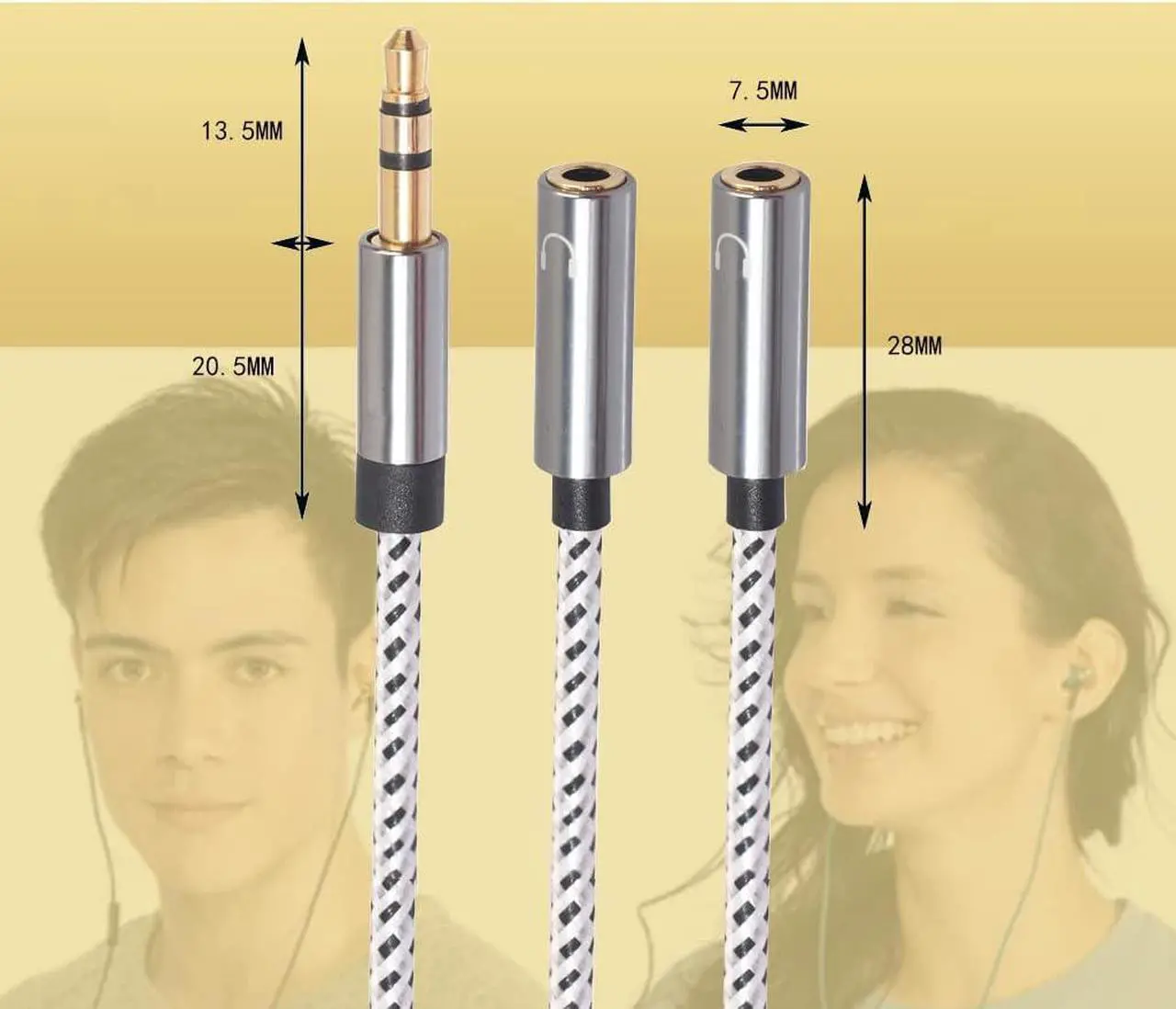 Alt view image 2 of 7 - Headphone Splitter 3.5mm Audio Stereo Y Splitter Extension Cable Male to Female Dual Headphone Jack Adapter 3 (1pack)