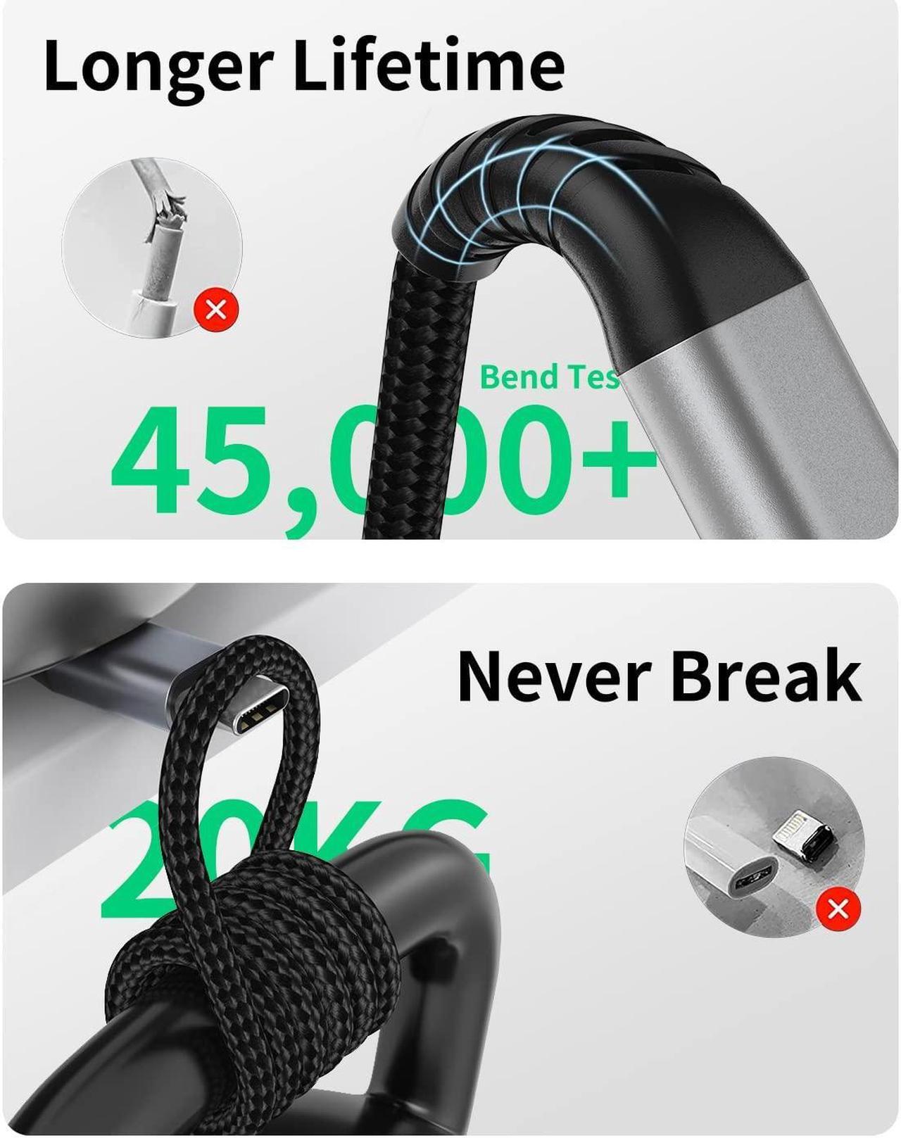 Alt view image 2 of 7 - Lightning Cable 2FT iPhone Charger Cable [3Pack] 2 Foot iPhone Charging Cord Fast Charging Braided USB to Lightning Cable for Apple iPhone 14 13 12 11 Pro Max Mini 10 8 7 Plus XR XS SE iPad Air Mini