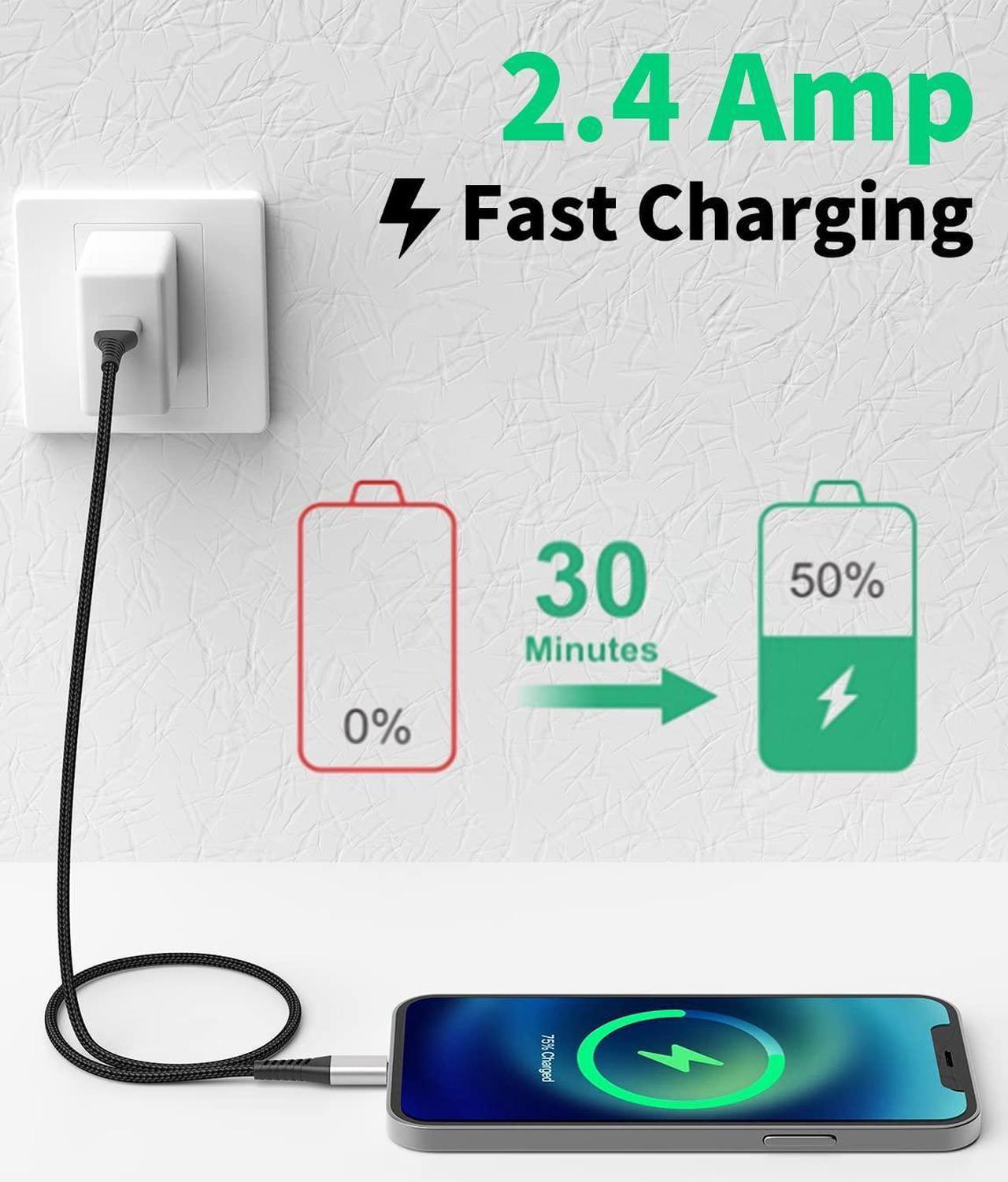 Alt view image 4 of 7 - Lightning Cable 2FT iPhone Charger Cable [3Pack] 2 Foot iPhone Charging Cord Fast Charging Braided USB to Lightning Cable for Apple iPhone 14 13 12 11 Pro Max Mini 10 8 7 Plus XR XS SE iPad Air Mini