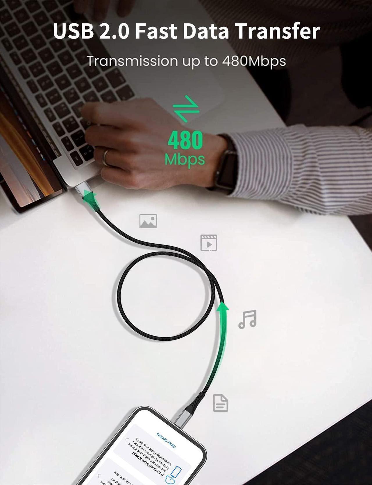 Alt view image 5 of 7 - Lightning Cable 2FT iPhone Charger Cable [3Pack] 2 Foot iPhone Charging Cord Fast Charging Braided USB to Lightning Cable for Apple iPhone 14 13 12 11 Pro Max Mini 10 8 7 Plus XR XS SE iPad Air Mini