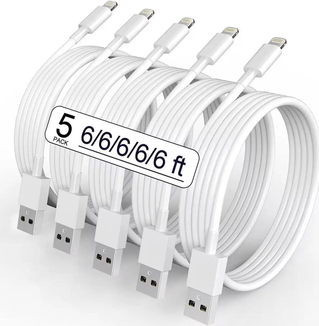 Main image of 5 Pack(6FT)Original[Apple MFi Certified] iPhone Charger,Lightning Cable Fast Charging Cord iPhone Charger Cable USB Cable Compatible iPhone 13/12/11 Pro Max/Mini/XS MAX/XR/XS/X/8/7/Plus/6 iPad AirPods