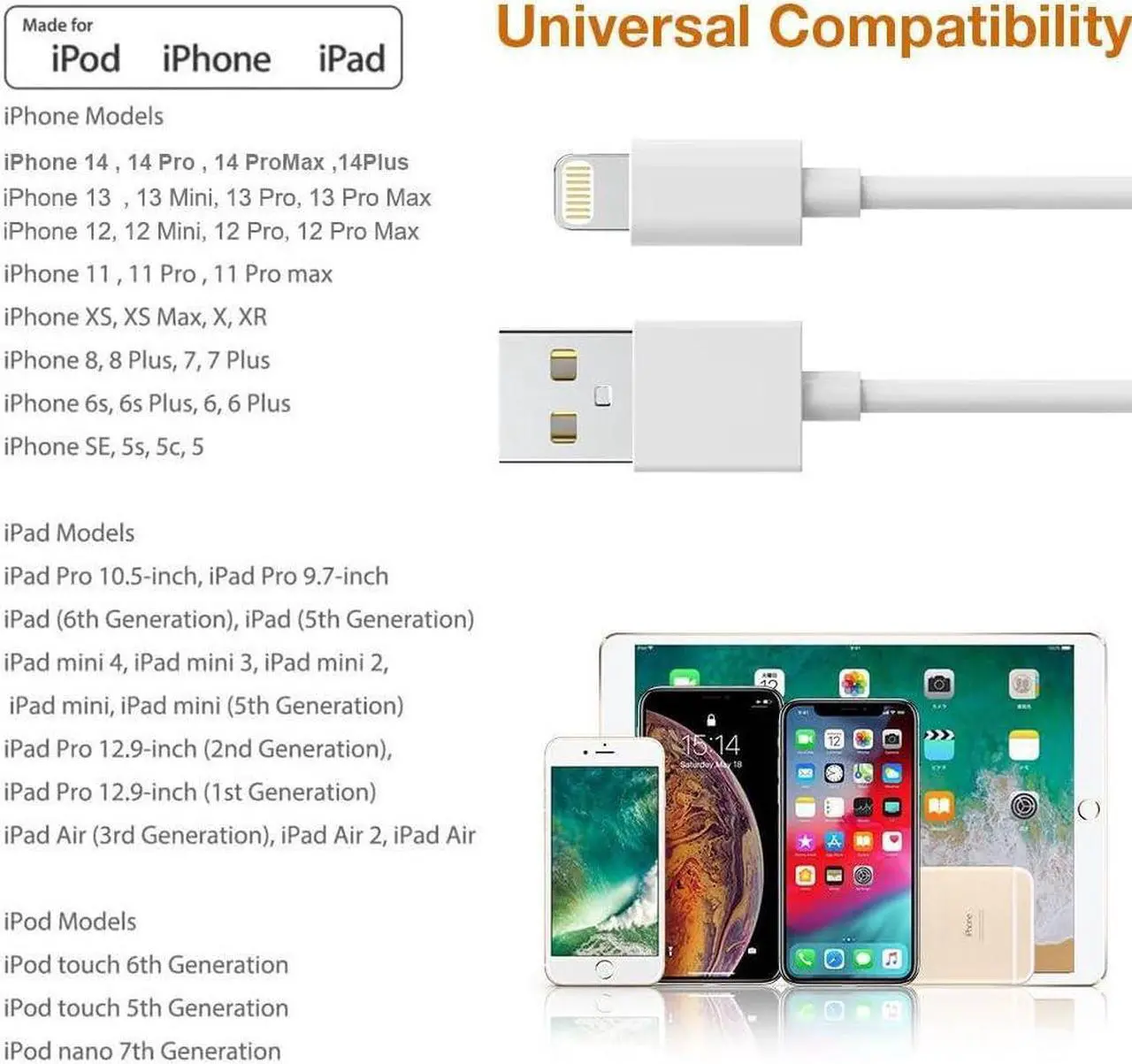 Alt view image 6 of 6 - 5 Pack(6FT)Original[Apple MFi Certified] iPhone Charger,Lightning Cable Fast Charging Cord iPhone Charger Cable USB Cable Compatible iPhone 13/12/11 Pro Max/Mini/XS MAX/XR/XS/X/8/7/Plus/6 iPad AirPods