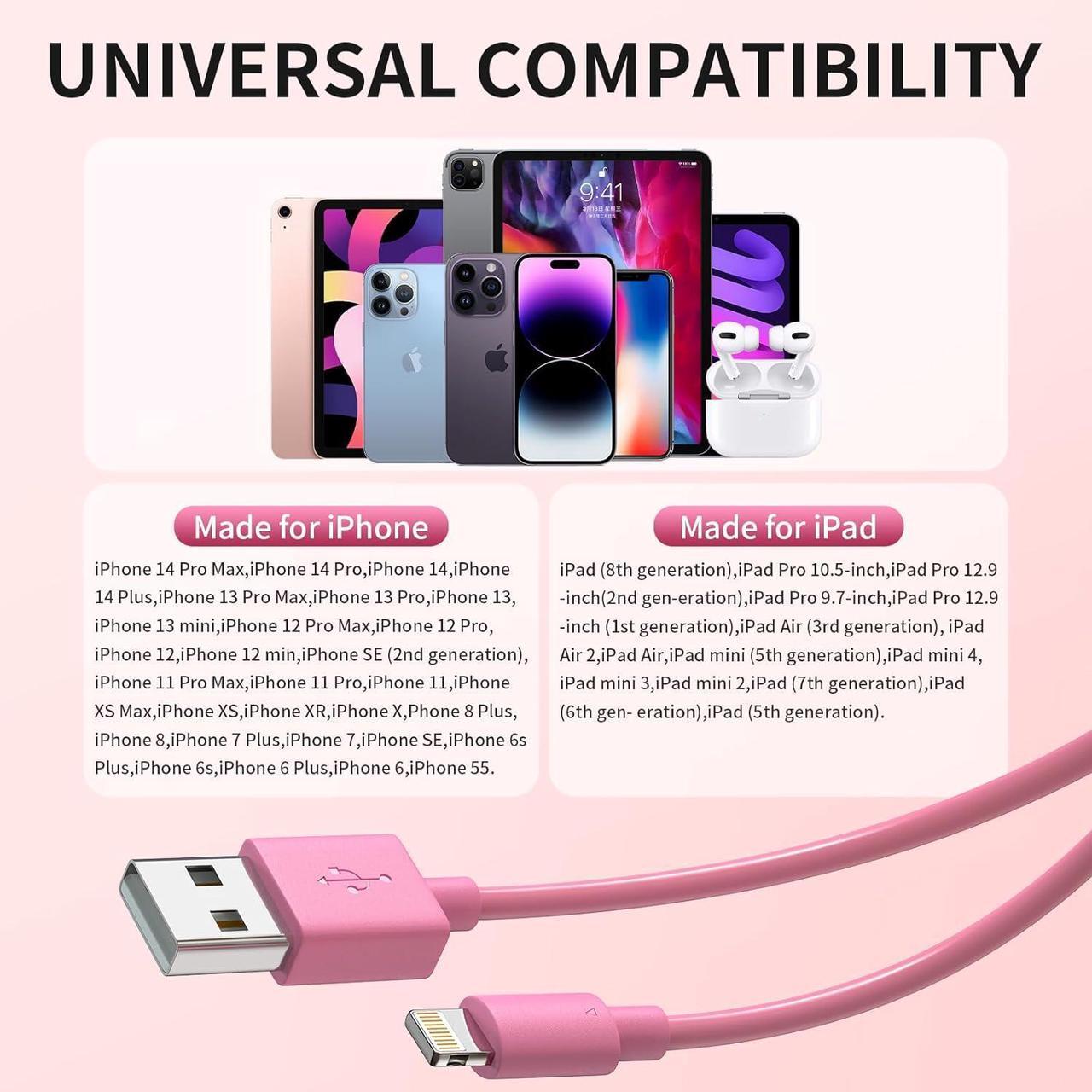 Alt view image 6 of 7 - iPhone Charger [ MFi Certified] 6Pack 3/3/6/6/6/10 FT Lightning Cable iPhone USB Fast Charging Cord Compatible with iPhone 14/13/12/11/Pro Max/SE/XR/XS/X/8/7 Plus AirPods