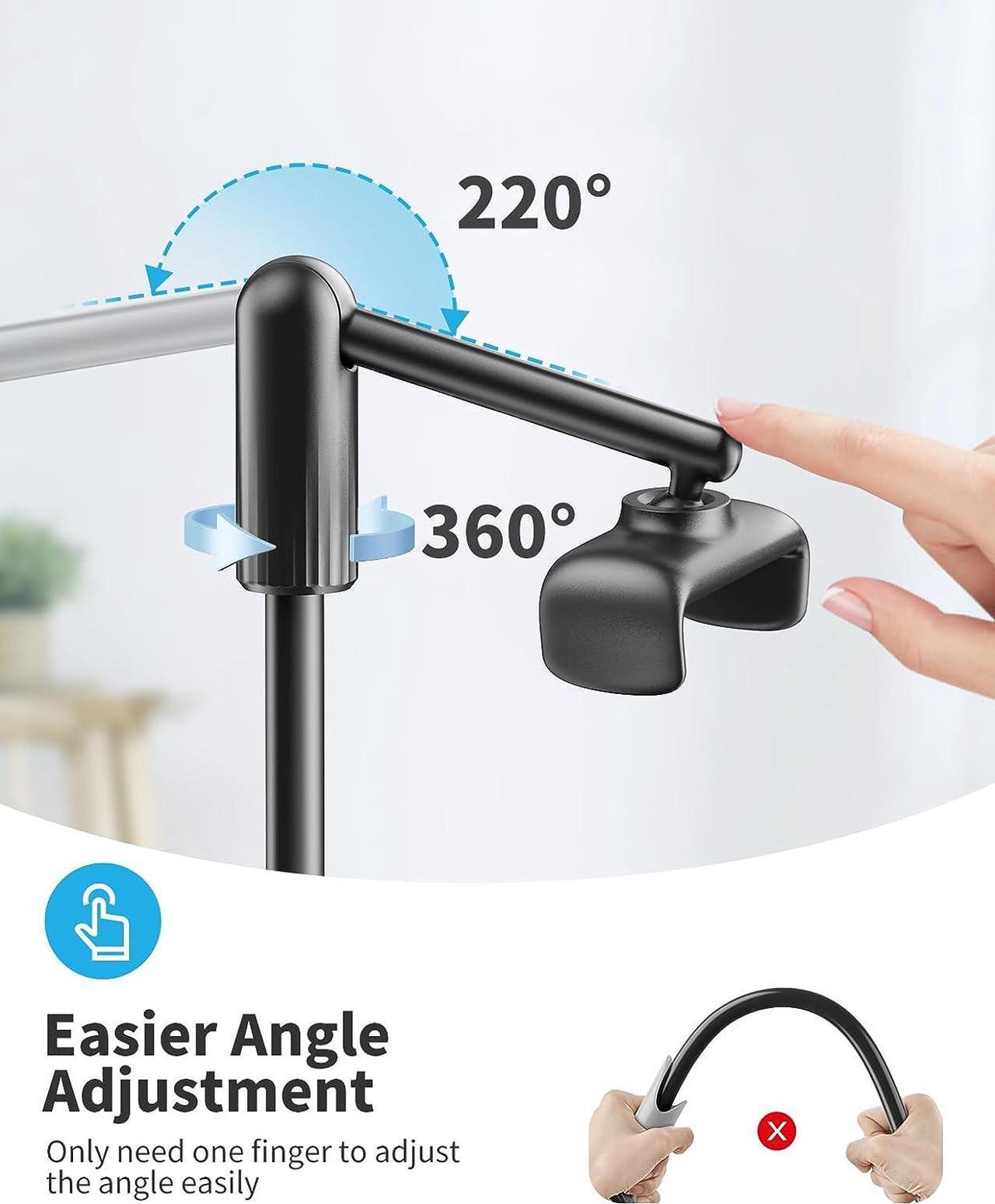 Alt view image 2 of 7 - Gooseneck Phone Holder for Bed 360° Rotate Support Rod One-Hand Adjustable Cell Phone Holder Flexible Long Arm Headboard Clip Clamp Cell Phone Stand Compatible with All 4.7-7 Devices(Black)