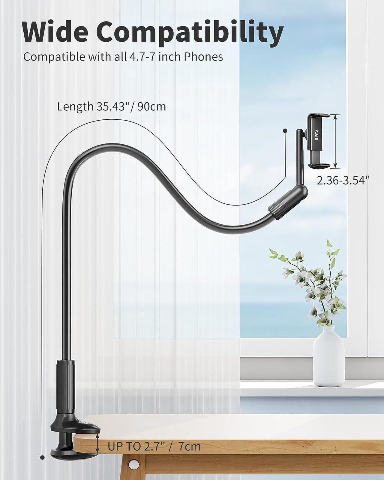 Alt view image 5 of 7 - Gooseneck Phone Holder for Bed 360° Rotate Support Rod One-Hand Adjustable Cell Phone Holder Flexible Long Arm Headboard Clip Clamp Cell Phone Stand Compatible with All 4.7-7 Devices(Black)