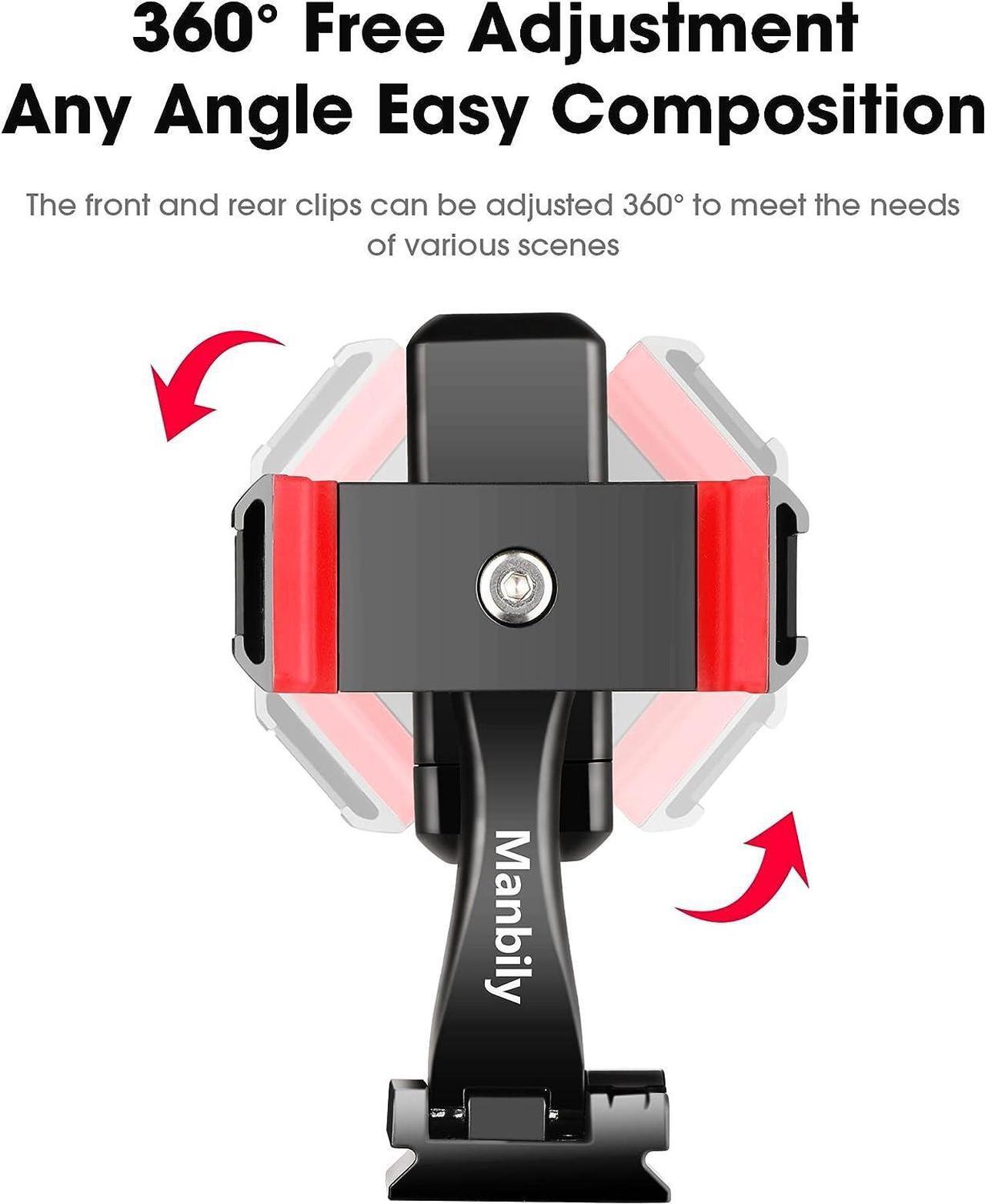 Alt view image 3 of 7 - Manbily Phone Tripod Mount Adapter, 360° Rotatable Dual Cell Phone Holder Clip, Adjustable Clamp with 4 Cold Shoe, for Tripod Monopod Selfie Stick Vlog Live Streaming Video Recording