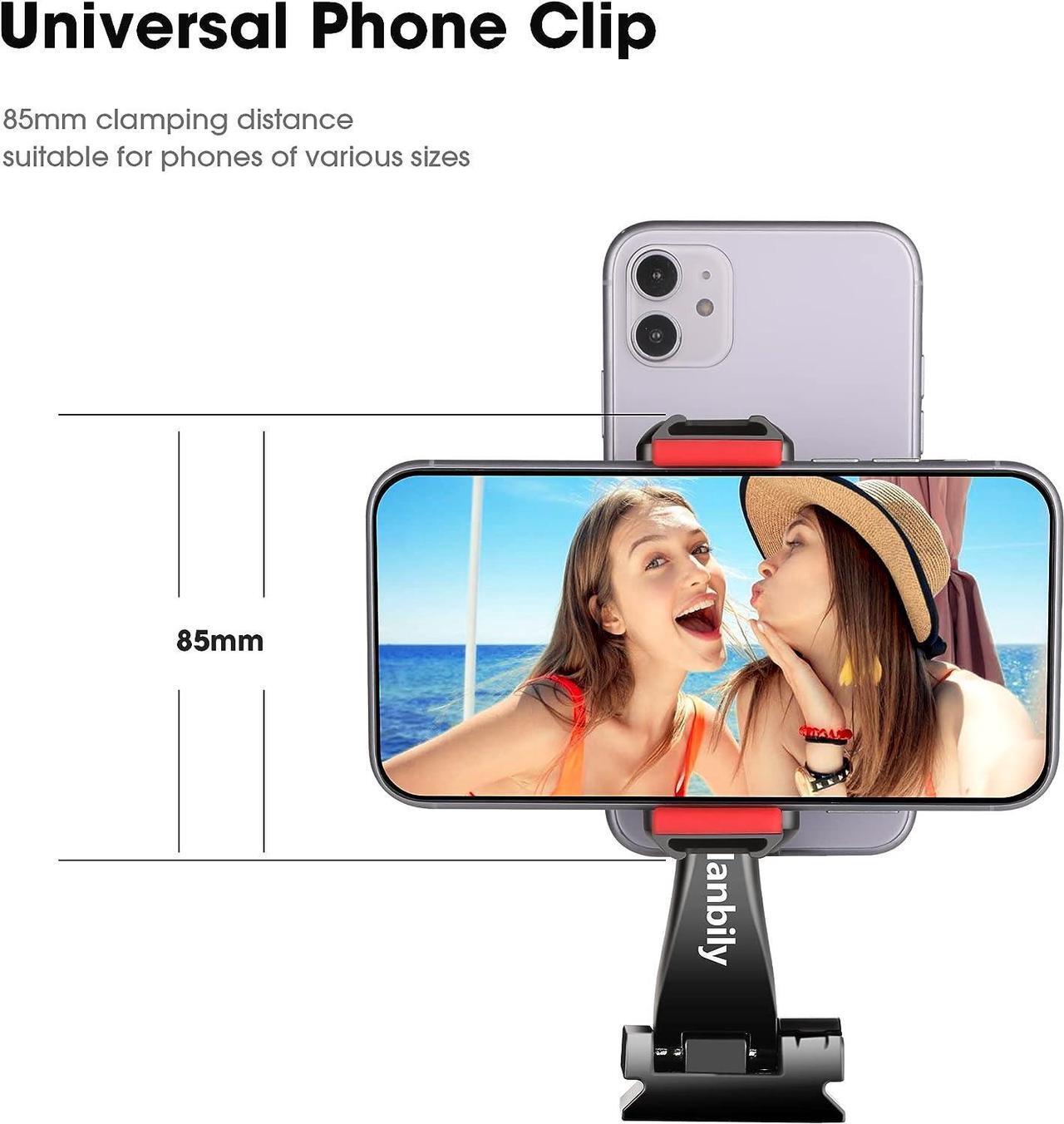 Alt view image 7 of 7 - Manbily Phone Tripod Mount Adapter, 360° Rotatable Dual Cell Phone Holder Clip, Adjustable Clamp with 4 Cold Shoe, for Tripod Monopod Selfie Stick Vlog Live Streaming Video Recording